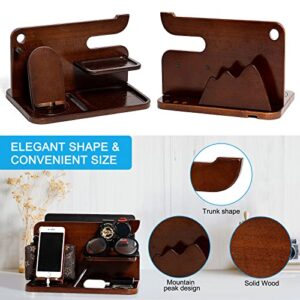 Wood Phone Docking Station for Men, Nightstand Organizer for Him Husband, Watch Stand Wallet Station Key Holder Gifts for Dad Birthday