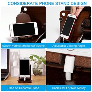 Wood Phone Docking Station for Men, Nightstand Organizer for Him Husband, Watch Stand Wallet Station Key Holder Gifts for Dad Birthday