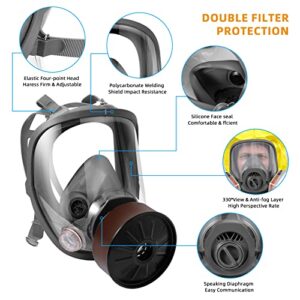 Full Face Gas Respirator Mask Reusable with 40mm Canister and Activated Carbon Air Filter, Gases Cover Organic Vapor Masks for Dust, Survival Nuclear and Chemical, Painting, Polishing