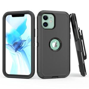 tashhar phone case for iphone 12 case, iphone 12 pro, heavy duty hard shockproof armor protector case cover with belt clip holster for apple iphone 12 6.1 2020 phone case (black)