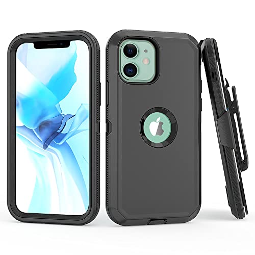 TASHHAR Phone Case for iPhone 12 Case, iPhone 12 Pro, Heavy Duty Hard Shockproof Armor Protector Case Cover with Belt Clip Holster for Apple iPhone 12 6.1 2020 Phone Case (Black)