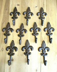 for 10 large cast iron fleur de lis coat hooks hook hall tree hat dog leash fluer hooks & hangers home & garden