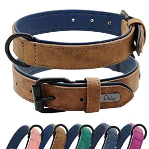 didog soft padded leather dog collar, breathable heavy duty dog collar leather with adjustable rust-proof metal buckle for small medium large dogs (l: total length 20", fit 14-17" neck, brown)