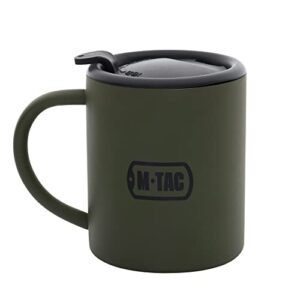 m-tac 9.5oz travel thermal mug cup with lid - insulated double wall thermo tumbler stainless steel with wide handle