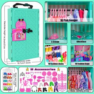 Ebuddy Fashion Lot 105 Items 11.5 Inch Girl Doll Dream Closet Wardrobe with Clothes and Accessories Including Wardrobe Shoes Rack Dress Shoes Hangers Necklace and Other Accessories(No Doll)