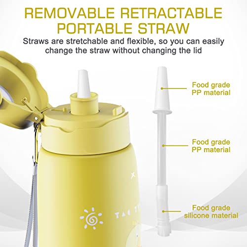 TAYUQEE Stainless Steel Thermo Cup, 470ml Kids Fingerprint Vacuum Insulated Bottles with Straw, USB Rechargeable Traveler Water Bottle - Yellow