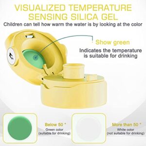 TAYUQEE Stainless Steel Thermo Cup, 470ml Kids Fingerprint Vacuum Insulated Bottles with Straw, USB Rechargeable Traveler Water Bottle - Yellow