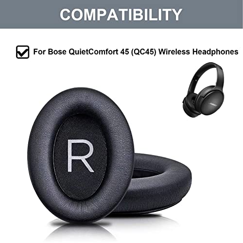 Aiivioll QC45 Replacement Ear Pads Cushions Earpads for Bose QC45 Wireless Headphones Softer Leather High-Density Noise Cancelling Foam,Earpads Repair Part（Black）