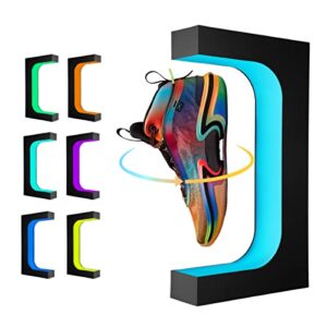 levitating shoe display stand, floating sneaker stand with remote 16 colors led light rotating magnetic levitation shoe rack for home decor store advertising exhibition shoes collectors