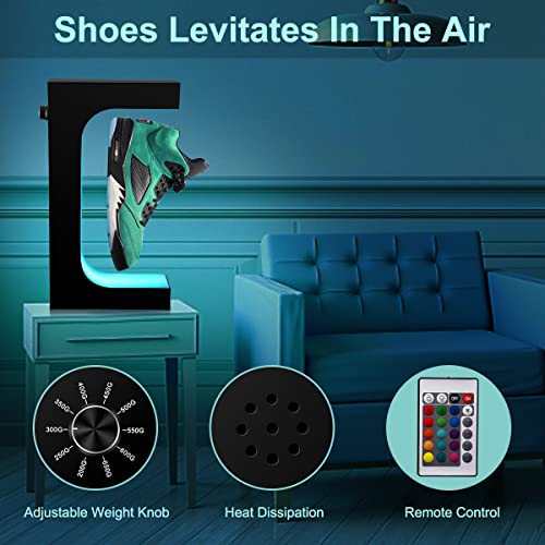 Levitating Shoe Display Stand, Floating Sneaker Stand with Remote 16 Colors LED Light Rotating Magnetic Levitation Shoe Rack for Home Decor Store Advertising Exhibition Shoes Collectors