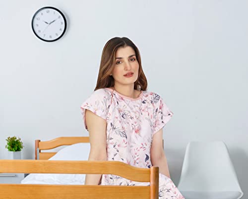 NY Threads Hospital Gown, Soft and Stylish Patient Gown (Small-Medium, White Rose - Pink)