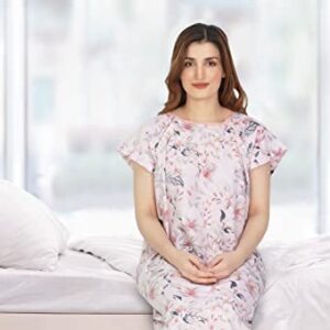 NY Threads Hospital Gown, Soft and Stylish Patient Gown (Small-Medium, White Rose - Pink)