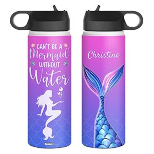 wowcugi personalized mermaid water bottle stainless steel insulated sports bottle reminder 12oz 18oz 32oz mermaid gifts for back to school birthday christmas kids girls daughter sister