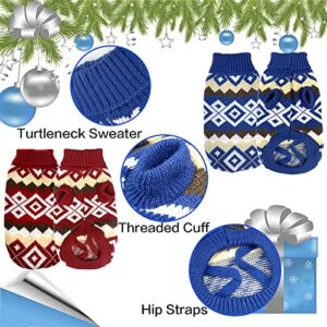 CooShou 2Pcs Christmas Dog Sweater Costume Cat Knitwear Dog Xmas Clothes Blue Christmas Red Sweaters with Diamond Plaid Pattern for Kitten Cat Puppy Dog XS