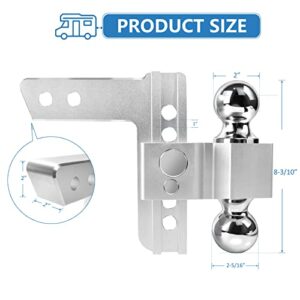 Adjustable Trailer Hitch - Tlvuvmo 6 Inch Drop Hitch for 2 Inch Receiver, Ball Mount Hitch 12,500 LBS, 2" and 2-5/16" Stainless Steel Dual Balls, Aluminum Tow Hitch with Double Anti-Theft Pins Locks