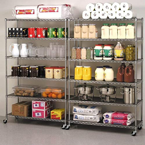 Dkelincs 6 Tier Wire Shelving Unit with Wheels 48" X 18" X 76" Metal Storage Shelves Height Adjustable NSF Heavy Duty Commercial Grade Garage Shelf Rack for Kitchen Basement Restaurant，Chrome