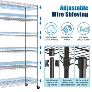 Dkelincs 6 Tier Wire Shelving Unit with Wheels 48" X 18" X 76" Metal Storage Shelves Height Adjustable NSF Heavy Duty Commercial Grade Garage Shelf Rack for Kitchen Basement Restaurant，Chrome