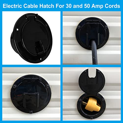 RV 5 Inch Round Electric Cable Hatch for 30 and 50 Amp Cords, RV Power Cord Cable Hatch Cover Compatible with Coleman Jayco Pop-Up Camper Travel Tent Trailer Motorhome (Black)