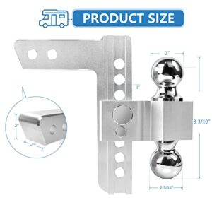 Adjustable Trailer Hitch - Tlvuvmo 8 Inch Drop Hitch for 2 Inch Receiver, Ball Mount Hitch 12,500 LBS, 2" and 2-5/16" Stainless Steel Dual Balls, Aluminum Tow Hitch with Double Anti-Theft Pins Locks