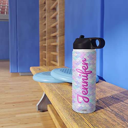 wowcugi Personalized Mermaid Tail Water Bottle Stainless Steel 12oz 18oz 32oz Sports Bottle Reminder Mermaid Gifts For Back To School Birthday Christmas Kids Girls Daughter Sister