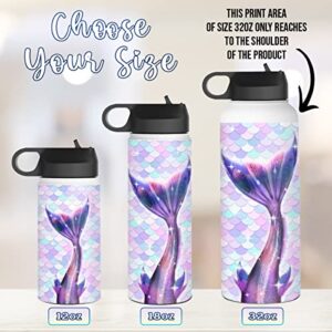 wowcugi Personalized Mermaid Tail Water Bottle Stainless Steel 12oz 18oz 32oz Sports Bottle Reminder Mermaid Gifts For Back To School Birthday Christmas Kids Girls Daughter Sister