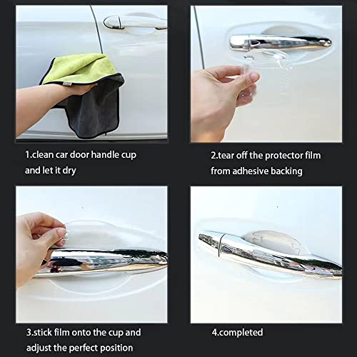 Alvhnt 4PCS Car Door Cup Handle Sticker, Anti-Scratches Car Door Handle Protective Film, Car Door Handle Cup Protector (Clear)