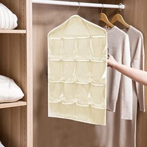 Hanging Closet Organizer and Storage Shelves, 16 Pockets Large Wardrobe Clothes Organizer for Closet, Storage Organizer, Hanging Storage Bag for Bra Socks Underwear Underpants Leggings Tights Beige