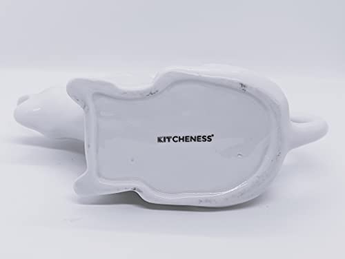 Kitcheness Puking Cat Gravy Bowl, funny kitty gravy boat, cat puking gravy boat, porcelain cat gravy boat, barfing cat shaped novelty gravy boat thanksgiving, christmas gravy boat (White)