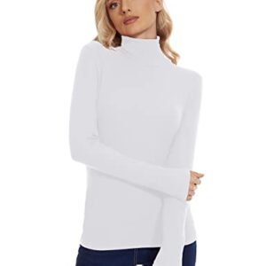 Mockneck Women White Long Sleeve Lightweight Ribbed Knit Pullover Athletic Slim T-Shirt White X-Large