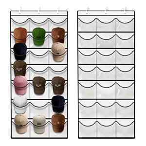 donyeco 2 pack hat racks for baseball caps, 42 pockets over door cap organize, bottom pocket space upgraded with fixing stickers, white