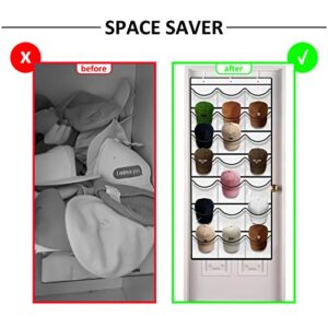 DonYeco 2 Pack Hat Racks for Baseball Caps, 42 Pockets Over Door Cap Organize, Bottom Pocket Space Upgraded with Fixing Stickers, White