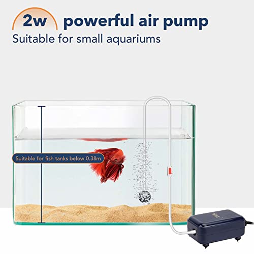 hygger Aquarium Air Pump, Adjustable Oxygen Pump Silent Powerful Aerator Pump 2W/3W/4.5W/6W/ 1 Air Outlets Ultra for Up to 30 Gallon Tank Single(2W) Without Accessories