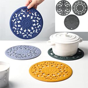 Viwehots Silicone Trivets Mats -Silicon Mat for Hot Pots and Pans, Round Hot Pads and Mats, Flexible Modern Kitchen Table Mat, Heat Resistant Multi-Use Carved Teapot Coaster Set of 3 Teal