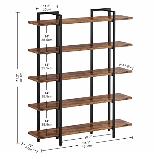 IRONCK Industrial Bookshelf and Bookcase 5 Tiers Large Open Etagere Shelves, 71.2" H x 53.1" L for Home Office, Living Room Bedroom Home Office