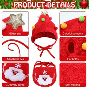 Lauwell 4 Pcs Christmas Dog Pet Costume Include 2 Christmas Tree Hat Small Dog Headgear and 2 Adjustable Collars Bib Santa Elf Cat Bib for Xmas Dog Cat Outfit Clothing Party Accessory