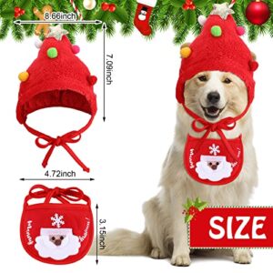 Lauwell 4 Pcs Christmas Dog Pet Costume Include 2 Christmas Tree Hat Small Dog Headgear and 2 Adjustable Collars Bib Santa Elf Cat Bib for Xmas Dog Cat Outfit Clothing Party Accessory