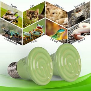 100W Mini Reptile Heat Lamp Bulb 4 Pack, Pet Infrared Ceramic Heat Emitter for Amphibian, Brooder Coop, Aquarium, Lizard, Lambs, Snake, No Light, Green