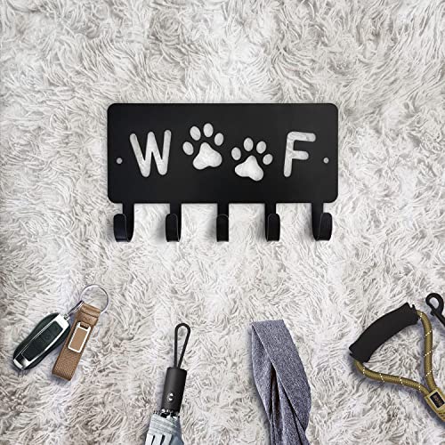 10 o'clock Key Holder Decorative Dog Leash Holder for Wall, 5 Hooks 10×6 in Dog Mom Gifts Leash Holder Paw Storage Rack for Entrance Living Room-Gift for Dog Lovers