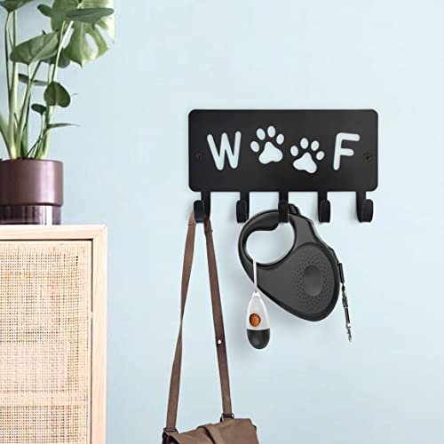 10 o'clock Key Holder Decorative Dog Leash Holder for Wall, 5 Hooks 10×6 in Dog Mom Gifts Leash Holder Paw Storage Rack for Entrance Living Room-Gift for Dog Lovers