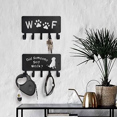 10 o'clock Key Holder Decorative Dog Leash Holder for Wall, 5 Hooks 10×6 in Dog Mom Gifts Leash Holder Paw Storage Rack for Entrance Living Room-Gift for Dog Lovers