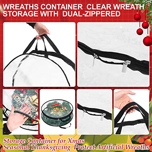 Zhengmy 30'' 24'' Christmas Wreath Storage Container - 4 Pack Clear Xmas Bags with Handle and Dual Zipper Plastic Decorative Protector for Seasonal Holiday Garland (Black)