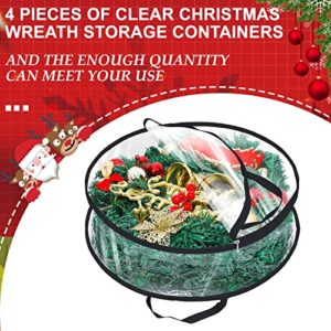 Zhengmy 30'' 24'' Christmas Wreath Storage Container - 4 Pack Clear Xmas Bags with Handle and Dual Zipper Plastic Decorative Protector for Seasonal Holiday Garland (Black)