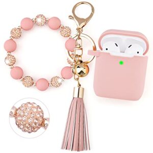 filoto airpods case, cute apple airpod 2nd 1st generation cover for women girls, silicone protective airpods 2/1 case with bling bracelet keychain (bling pink)