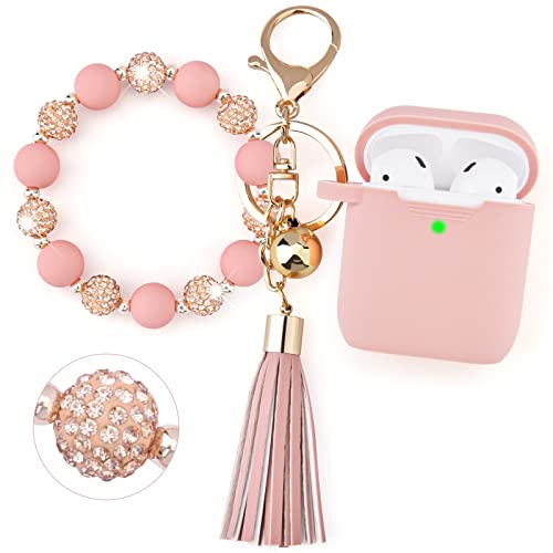 Filoto Airpods Case, Cute Apple Airpod 2nd 1st Generation Cover for Women Girls, Silicone Protective Airpods 2/1 Case with Bling Bracelet Keychain (Bling Pink)