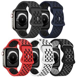 tsaagan 5 pack sport silicone bands compatible for apple watch band 49mm 41mm 45mm 40mm 44mm 38mm 42mm, breathable strap replacement wristband for iwatch ultra series 8/7/se/6/5/4/3/2/1 women & men