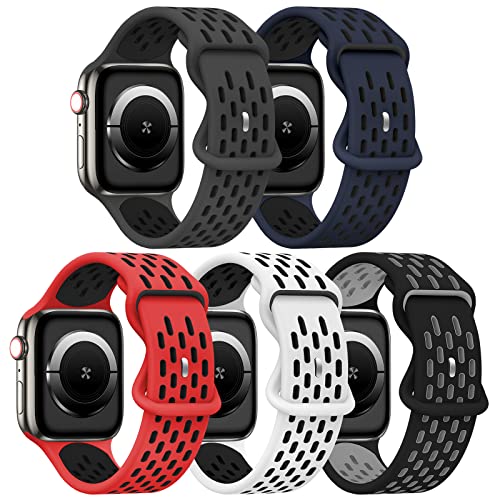 TSAAGAN 5 Pack Sport Silicone Bands Compatible for Apple Watch Band 49mm 41mm 45mm 40mm 44mm 38mm 42mm, Breathable Strap Replacement Wristband for iWatch Ultra Series 8/7/SE/6/5/4/3/2/1 Women & Men