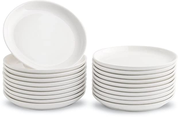 XINLTC 20-Piece Porcelain Dessert Plates, 5.6'' Round Appetizer Plates, Small White Plates for Appetizer, Cake, Sauce, Dinnerware Saucer Sets, Microwave, Oven, Dishwasher Safe