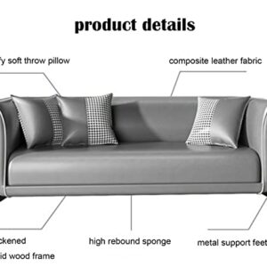 Sofa Couch Modern Living Room Sofa with Throw Pillows Composite Leather Breathable Fabric Sofa Couch Metal Support Feet High Rebound Sponge Cushions for Living Room Office