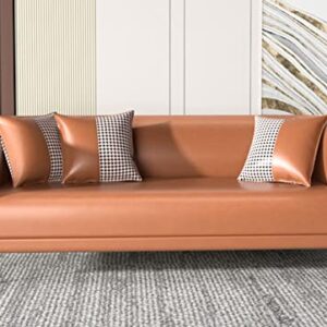 Sofa Couch Modern Living Room Sofa with Throw Pillows Composite Leather Breathable Fabric Sofa Couch Metal Support Feet High Rebound Sponge Cushions for Living Room Office