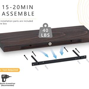 1 Pack 36" Solid Cedar Wood Floating Shelves, Brushed Finish, Wall Mounted for Home Living Room Bathroom